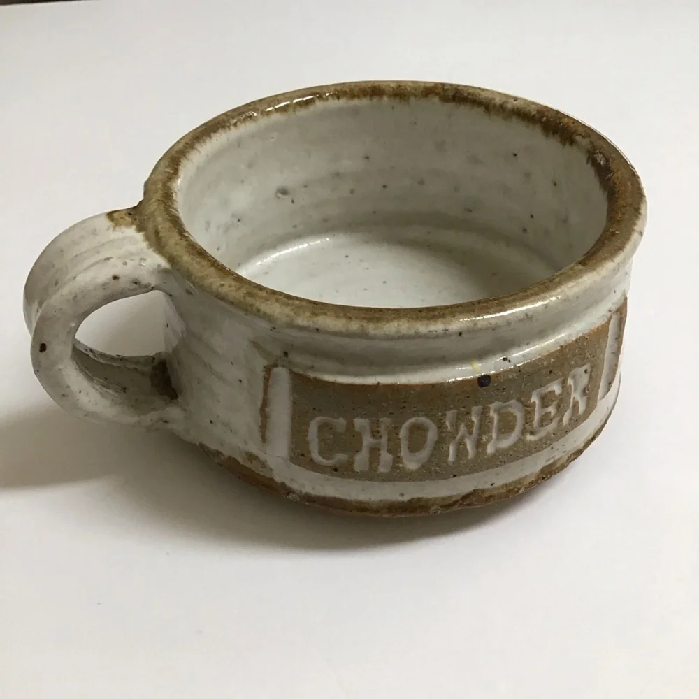 Handmade Studio Pottery Chowder Bowl Handle Natural Speckled Glaze Rustic Cabin